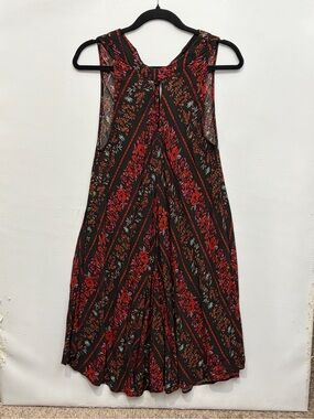 Volcom Black Halter Style Midi Dress with Red Floral Stripes Medium